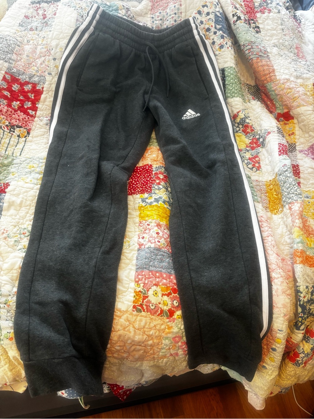 adidas Grey Women’s Sweatpants with White Three-Stripes